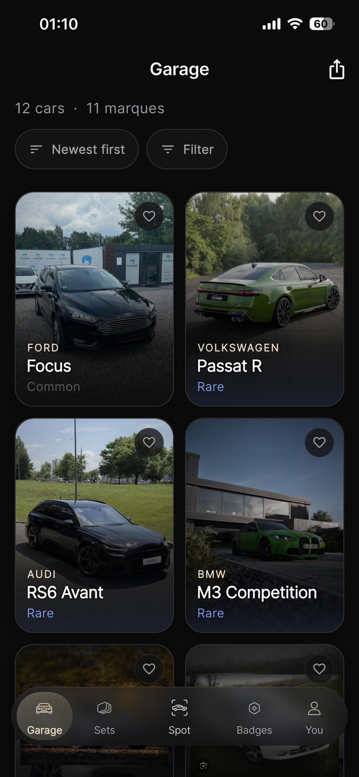 Marque Garage showing a personal collection of spotted cars